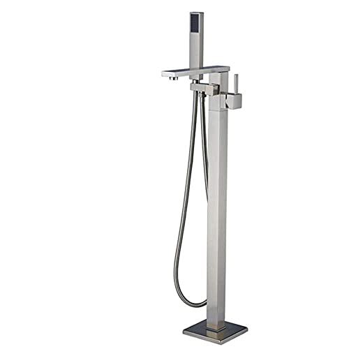CWCQGH Duschköpfe, Wannenfüller, freistehende Badewannenarmatur, Messing-Badewannenmischbatterie, bodenmontiertes Badewannen-Duschset, quadratische Einhebel-Badezimmerarmaturen,Brushed Nickel von CWCQGH