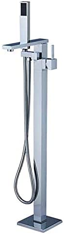 CWCQGH Duschköpfe, Wannenfüller, freistehende Badewannenarmatur, Messing-Badewannenmischbatterie, bodenmontiertes Badewannen-Duschset, quadratische Einhebel-Badezimmerarmaturen,Chrome von CWCQGH