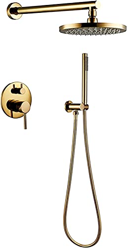 CWCQGH Duschsystem, rundes Regenduschkopfsystem aus Titangold mit Handbrause-Kombi-Set, wandmontiertes Duscharmatur-Set komplett mit Messingventil, 10 Zoll,12 Inch CWCQGH Duschsystem, rundes Regenduschkopfsystem aus Titangold mit Handbrause-Kombi-Set, wandmontiertes Duscharmatur-Set komplett mit Messingventil, 10 Zoll,12 Inch von CWCQGH