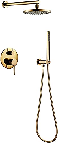 CWCQGH Duschsystem, rundes Regenduschkopfsystem aus Titangold mit Handbrause-Kombi-Set, wandmontiertes Duscharmatur-Set komplett mit Messingventil, 10 Zoll,8 Inch CWCQGH Duschsystem, rundes Regenduschkopfsystem aus Titangold mit Handbrause-Kombi-Set, wandmontiertes Duscharmatur-Set komplett mit Messingventil, 10 Zoll,8 Inch von CWCQGH
