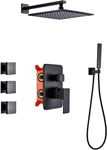 CWCQGH Duschsystem, verdeckter schwarzer Duschhahn, Einhebel-Warm- und Kaltwasser-Dusch-Kombi-Set mit Handbrause und Regenduschkopf, Körperbrause, Massagewanne und Dusche,Type a-10 Inches CWCQGH Duschsystem, verdeckter schwarzer Duschhahn, Einhebel-Warm- und Kaltwasser-Dusch-Kombi-Set mit Handbrause und Regenduschkopf, Körperbrause, Massagewanne und Dusche,Type a-10 Inches von CWCQGH
