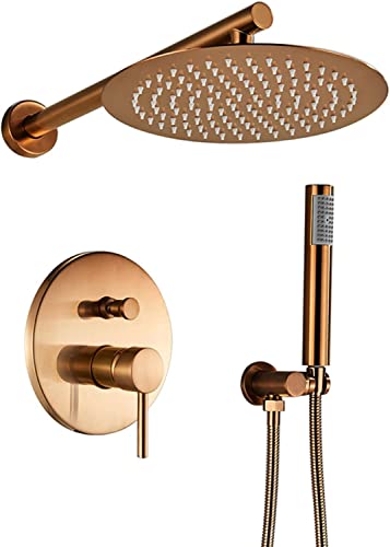 CWCQGH Duschsystem mit Handbrause und rundem 10-Zoll-Regenduschkopf, Duscharmatur-Set, verdecktes 2-Funktionen-Dusch-Kombi-Set, Wannen- und Duschverkleidungsset in gebürstetem Roségold von CWCQGH