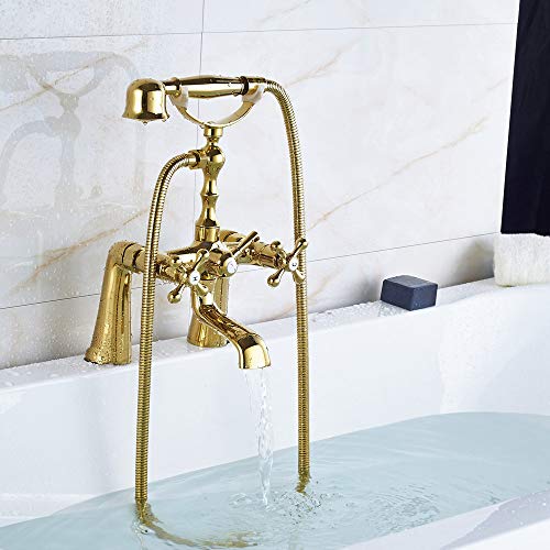 CWCQGH Eitelkeit Deck Montiert Dual Griffe Dusche Wasserhahn Badewanne Mischbatterie Solide Messing Goldene von CWCQGH