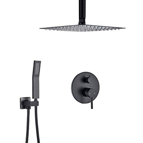 CWCQGH Mattschwarzer Duschhahn Messing-Duschset Regendusche Mischbatterie Mattschwarzer Bad-Duschhahn Messing 2-Wege-Mischventil, 10 Zoll Dusche B,16 Inch Shower B von CWCQGH