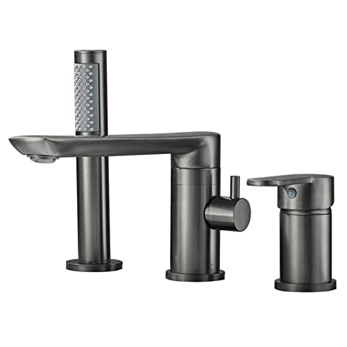 CWCQGH Römische Badewannenarmaturen, Badewannenarmatur zur Deckmontage mit Handbrause, 3-Loch-Wannenarmaturen aus Messing mit einem Griff, gebürstetes Gold,Gun Gray CWCQGH Römische Badewannenarmaturen, Badewannenarmatur zur Deckmontage mit Handbrause, 3-Loch-Wannenarmaturen aus Messing mit einem Griff, gebürstetes Gold,Gun Gray von CWCQGH