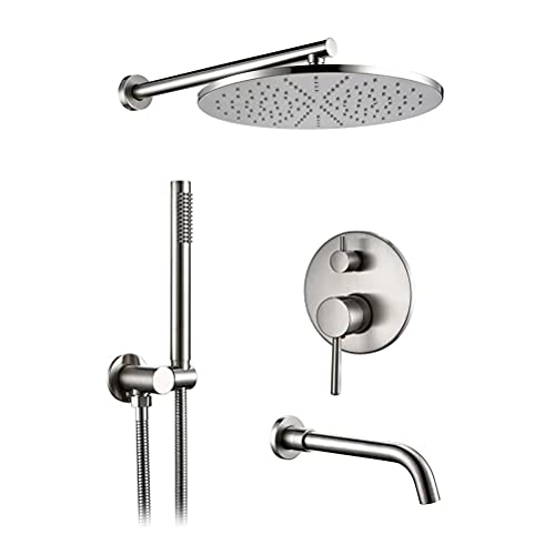 CWCQGH Unterputzdusche, Duscharmaturen 8-12" Regenduschkopf, gebürstetes PVD-Regenmessingventil, Umstellmischbatterie mit Handbrause, Wandbrausearm, Duscharmatur-Mischbatterie-S,3 Functions-10 Inch CWCQGH Unterputzdusche, Duscharmaturen 8-12" Regenduschkopf, gebürstetes PVD-Regenmessingventil, Umstellmischbatterie mit Handbrause, Wandbrausearm, Duscharmatur-Mischbatterie-S,3 Functions-10 Inch von CWCQGH