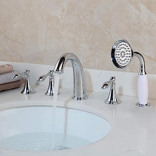 CWCQGH Wasserfallauslauf 5 Stück Badewannenarmatur Chrom-Mischbatterien für Badezimmer-Duscharmatur mit/Handbrause aus massivem Messing CWCQGH Wasserfallauslauf 5 Stück Badewannenarmatur Chrom-Mischbatterien für Badezimmer-Duscharmatur mit/Handbrause aus massivem Messing von CWCQGH