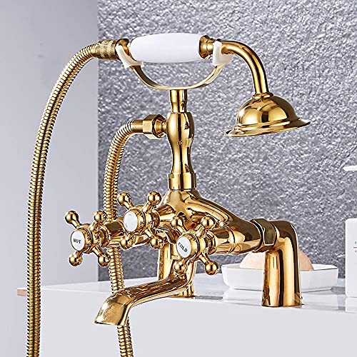 CWCQGH Wasserhähne, Galvanisierendes Bad-Duschset, Badewannenseite, einfache Installation am Duschdeck, Doppelgriff, 2 Funktionen, Handbrause, Dickes Messing, Mischbatterien aus,A von CWCQGH