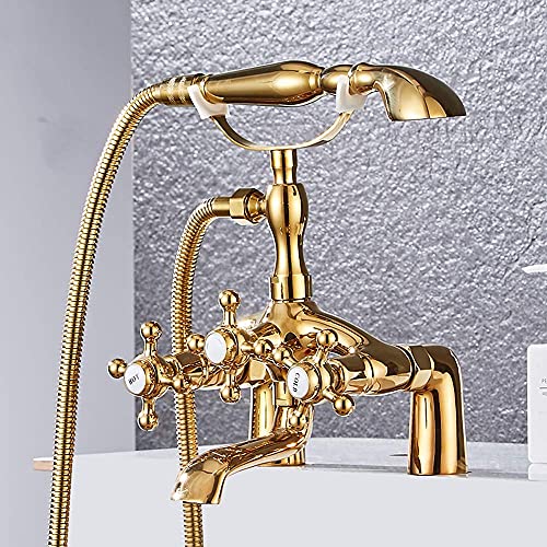 CWCQGH Wasserhähne, Galvanisierendes Bad-Duschset, Badewannenseite, einfache Installation am Duschdeck, Doppelgriff, 2 Funktionen, Handbrause, Dickes Messing, Mischbatterien aus,B von CWCQGH