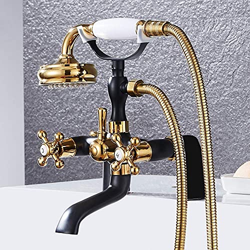CWCQGH Wasserhähne, Länge Wasserhahn Badewanne Duschset Badezimmer Einfache Duschdeckinstallation Doppelgriff 2 Funktionen Handbrause Messingmischventil Warm- und Kaltwasserhahn,A von CWCQGH
