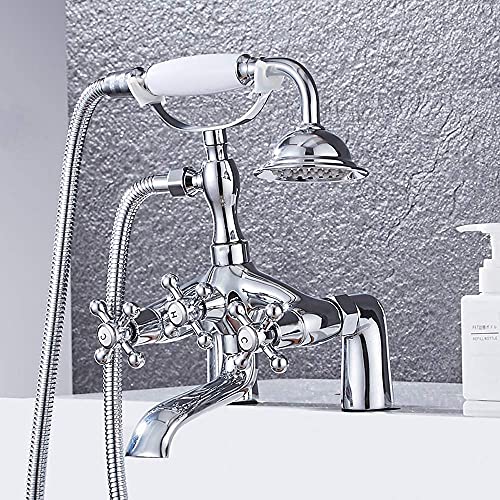 CWCQGH Wasserhähne, Verchromtes Badewannen-Duschset, Badewannenseite, einfache Installation am Duschdeck, Doppelgriff, 2 Funktionen, Handbrause, Dickes Messing, Mischbatterie fü,A von CWCQGH