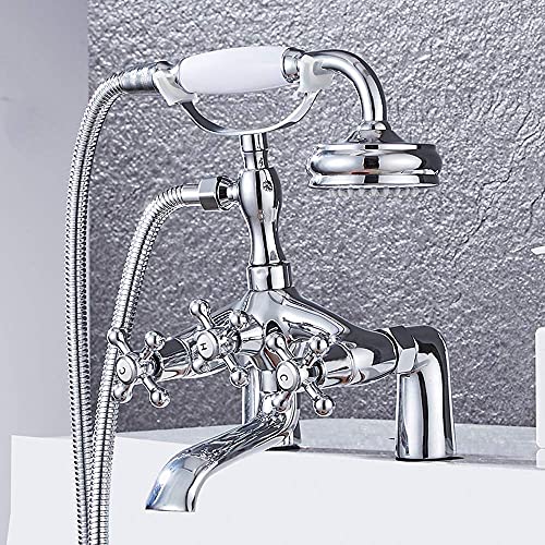 CWCQGH Wasserhähne, Verchromtes Badewannen-Duschset, Badewannenseite, einfache Installation am Duschdeck, Doppelgriff, 2 Funktionen, Handbrause, Dickes Messing, Mischbatterie fü,B von CWCQGH