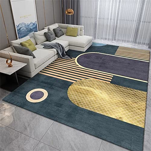 CWGQQ Hausteppiche, Teppiche im Wohnzimmerstil, Wohnzimmerteppich, grau-Blauer geometrischer Druck, weicher und bequemer Samtteppich (120 x 170 cm) von CWGQQ