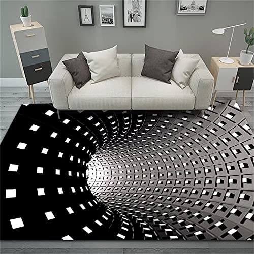 CWGQQ Hearth Rugs Teppich, Schlafzimmer-Stil, visueller Wirbel, Wohnzimmerteppich, schwarz-weißes Gitter, Schallabsorption, Raumzubehör, 80 x 150 cm von CWGQQ
