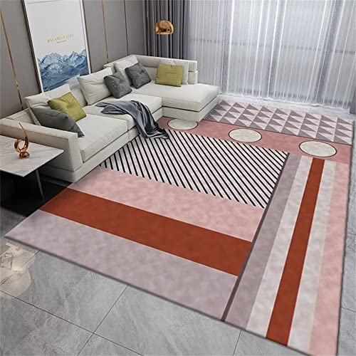 CWGQQ Pelzteppiche für Schlafzimmer, Teppich für Schlafzimmer, rosa geometrisches Muster, schmutzabweisend, verschleißfest, Raumzubehör (90 x 150 cm) von CWGQQ