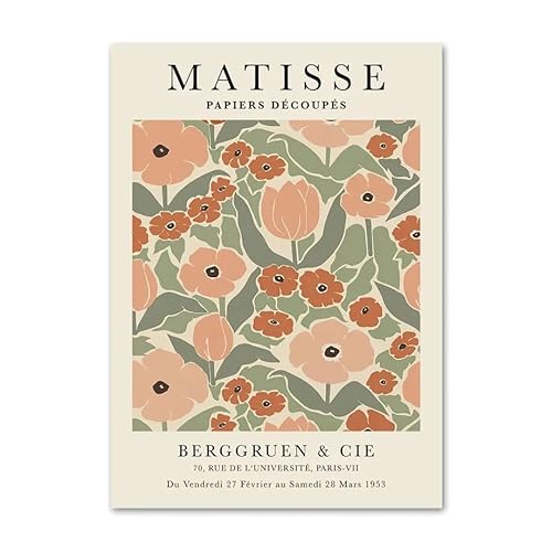 CWHSLM Matisse rosa orange Blumen-Poster, Blumendrucke, Moderne Wandkunst, Pflanzen-Leinwandgemälde, nordische ästhetische Bilder für Heimdekoration, 30 x 40 cm x 1, ohne Rahmen von CWHSLM