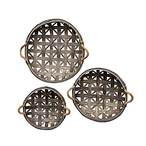 CWI runder Tabakkorb mit Metallbändern - kleiner, mittelgroßer und großer Hängekorb für Wandaufbewahrung und Dekorationen - 3 - Braun von CWI Gifts