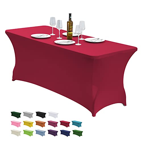 CWK 6FT Stretch Spandex Table Cover for Rectangular Fitted Folding Tables, Wrinkle Resistant, Elastic Stretchable Patio Tablecloth Protector for Party, Banquet, Wedding and Events (Apple Red) von CWK