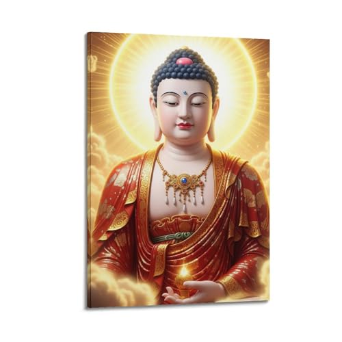 Kunstdruck auf Leinwand, modernes Poster, Buddha mit heiligem Licht, friedlicher Segen, feierliche dekorative Kunst, 40 x 60 cm, Rahmenstil Kunstdruck auf Leinwand, modernes Poster, Buddha mit heiligem Licht, friedlicher Segen, feierliche dekorative Kunst, 40 x 60 cm, Rahmenstil von CWLLOG