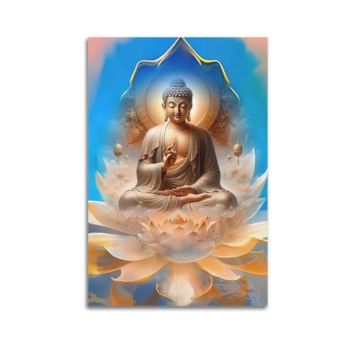 Kunstdruck auf Leinwand, modernes Poster, Buddha sitzt auf Lotusblüte, dekoratives Gemälde, 20 x 30 cm, ungerahmter Stil Kunstdruck auf Leinwand, modernes Poster, Buddha sitzt auf Lotusblüte, dekoratives Gemälde, 20 x 30 cm, ungerahmter Stil von CWLLOG