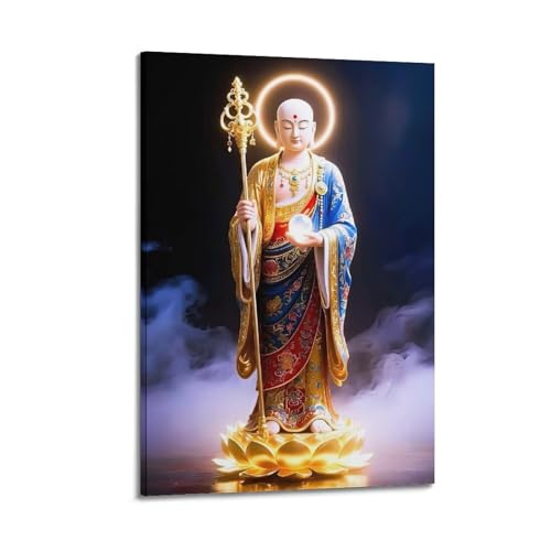 Kunstdruck auf Leinwand, modernes Poster, Motiv: glänzende Buddha-Statue, vermittelt heilige ruhige Energie, dekoratives Gemälde, 30 x 45 cm, Rahmenstil Kunstdruck auf Leinwand, modernes Poster, Motiv: glänzende Buddha-Statue, vermittelt heilige ruhige Energie, dekoratives Gemälde, 30 x 45 cm, Rahmenstil von CWLLOG