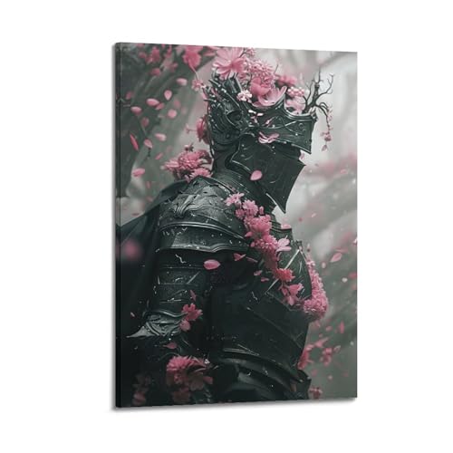 Moderner Kunstdruck auf Leinwand, Fantasy-Poster, Ritter in Rüstung mit rosa Blüten, 40 x 60 cm, Rahmenstil Moderner Kunstdruck auf Leinwand, Fantasy-Poster, Ritter in Rüstung mit rosa Blüten, 40 x 60 cm, Rahmenstil von CWLLOG