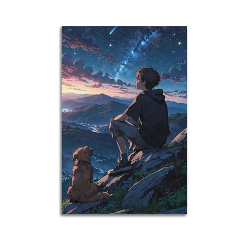 Moderner Kunstdruck auf Leinwand, Kunst-Illustrationsposter, Teenager, Hund, beobachtet Sterne, Überlauf, Heilung, warme Atmosphäre, dekoratives Gemälde, 30 x 45 cm, ungerahmter Stil Moderner Kunstdruck auf Leinwand, Kunst-Illustrationsposter, Teenager, Hund, beobachtet Sterne, Überlauf, Heilung, warme Atmosphäre, dekoratives Gemälde, 30 x 45 cm, ungerahmter Stil von CWLLOG