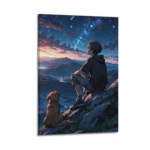 Moderner Kunstdruck auf Leinwand, Kunst-Illustrationsposter, Teenager, Hund, beobachtet Sterne, Überlauf, Heilung, warme Atmosphäre, dekoratives Gemälde, 50 x 75 cm, Rahmenstil Moderner Kunstdruck auf Leinwand, Kunst-Illustrationsposter, Teenager, Hund, beobachtet Sterne, Überlauf, Heilung, warme Atmosphäre, dekoratives Gemälde, 50 x 75 cm, Rahmenstil von CWLLOG