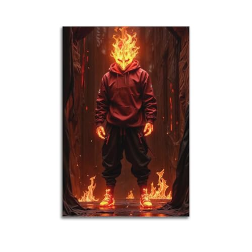 Moderner Kunstdruck auf Leinwand, Kunstdruck, Motiv: Flamme – Kopffigur, dynamisches und feuriges Gemälde, 20 x 30 cm, ungerahmter Stil Moderner Kunstdruck auf Leinwand, Kunstdruck, Motiv: Flamme – Kopffigur, dynamisches und feuriges Gemälde, 20 x 30 cm, ungerahmter Stil von CWLLOG
