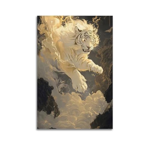 Moderner Kunstdruck auf Leinwand, Kunstdruck, Motiv: weißer Tiger, springend, dynamisches Bild, zeigt majestätischen Charme, dekoratives Gemälde, 50 x 75 cm, ungerahmter Stil Moderner Kunstdruck auf Leinwand, Kunstdruck, Motiv: weißer Tiger, springend, dynamisches Bild, zeigt majestätischen Charme, dekoratives Gemälde, 50 x 75 cm, ungerahmter Stil von CWLLOG