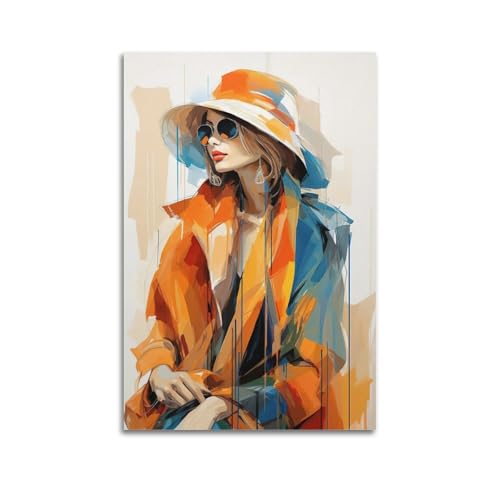 Moderner Kunstdruck auf Leinwand, Kunstposter, stilvolle Frau in lebendigem Outfit, modische und künstlerische Malerei, 60 x 90 cm, ungerahmter Stil von CWLLOG