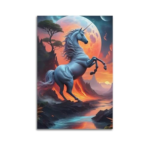 Moderner Kunstdruck auf Leinwand, Motiv: Einhorn in der Dämmerung, magisches Bild, mythischer Charm, dekoratives Gemälde, 30 x 45 cm, ungerahmter Stil Moderner Kunstdruck auf Leinwand, Motiv: Einhorn in der Dämmerung, magisches Bild, mythischer Charm, dekoratives Gemälde, 30 x 45 cm, ungerahmter Stil von CWLLOG