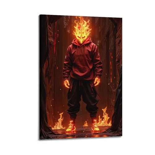 Moderner Kunstdruck auf Leinwand, Motiv: Fantasy-Poster, Flamme – Kopffigur, dynamisches und feuriges Gemälde, 20 x 30 cm, Rahmenstil Moderner Kunstdruck auf Leinwand, Motiv: Fantasy-Poster, Flamme – Kopffigur, dynamisches und feuriges Gemälde, 20 x 30 cm, Rahmenstil von CWLLOG