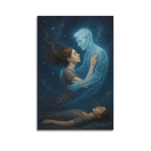 Moderner Kunstdruck auf Leinwand, Motiv: Fantasy-Poster, Sternennacht mit ätherischen Liebhabern, 30 x 45 cm, ungerahmter Stil von CWLLOG