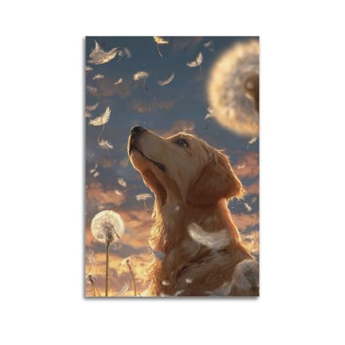 Moderner Kunstdruck auf Leinwand, Motiv: Goldener Retriever mit Löwenzahn im Himmel, dekoratives Gemälde, 30 x 45 cm, ungerahmter Stil Moderner Kunstdruck auf Leinwand, Motiv: Goldener Retriever mit Löwenzahn im Himmel, dekoratives Gemälde, 30 x 45 cm, ungerahmter Stil von CWLLOG