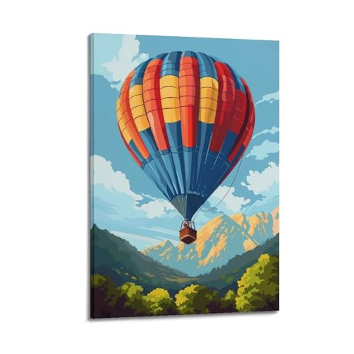 Moderner Kunstdruck auf Leinwand, Motiv: Heißluftballon schwebt in grünen Bergen, dekorativ, 50 x 75 cm, Rahmenstil Moderner Kunstdruck auf Leinwand, Motiv: Heißluftballon schwebt in grünen Bergen, dekorativ, 50 x 75 cm, Rahmenstil von CWLLOG