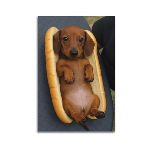 Moderner Kunstdruck auf Leinwand, Motiv: Hotdog-Welpe, Dackel im Hotdog, niedliches dekoratives Gemälde, 40 x 60 cm, ungerahmter Stil Moderner Kunstdruck auf Leinwand, Motiv: Hotdog-Welpe, Dackel im Hotdog, niedliches dekoratives Gemälde, 40 x 60 cm, ungerahmter Stil von CWLLOG