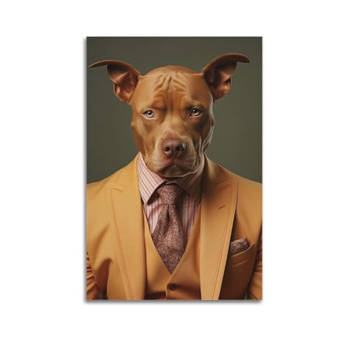 Moderner Kunstdruck auf Leinwand, Motiv: Hund im Anzug, lustiger Gentleman-Dekor, 40 x 60 cm, ungerahmter Stil von CWLLOG