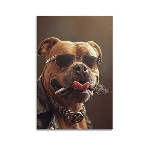 Moderner Kunstdruck auf Leinwand, Motiv: Tiere, coole Bulldogge in Sonnenbrille und Lederjacke mit dekorativer Zigarette, 50 x 75 cm, ungerahmter Stil Moderner Kunstdruck auf Leinwand, Motiv: Tiere, coole Bulldogge in Sonnenbrille und Lederjacke mit dekorativer Zigarette, 50 x 75 cm, ungerahmter Stil von CWLLOG