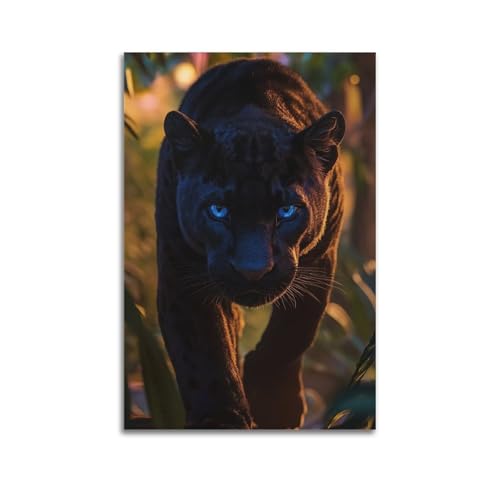 Moderner Kunstdruck auf Leinwand, Motiv: Wildtiere, schwarzer Panther mit blauen Augen, wilde und verführerische Malerei, 40 x 60 cm, ungerahmter Stil Moderner Kunstdruck auf Leinwand, Motiv: Wildtiere, schwarzer Panther mit blauen Augen, wilde und verführerische Malerei, 40 x 60 cm, ungerahmter Stil von CWLLOG