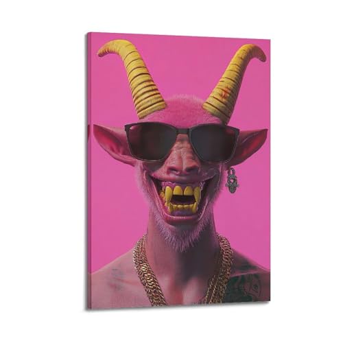 Moderner Kunstdruck auf Leinwand, Motiv: cooler Dämon mit Sonnenbrille, kantiges und stilvolles Kunstdekor, 60 x 90 cm, Rahmenstil Moderner Kunstdruck auf Leinwand, Motiv: cooler Dämon mit Sonnenbrille, kantiges und stilvolles Kunstdekor, 60 x 90 cm, Rahmenstil von CWLLOG