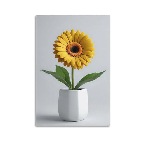 Moderner Kunstdruck auf Leinwand, Motiv: gelbes Gänseblümchen in weißer Vase, minimalistische Leinwanddekoration, 30 x 45 cm, ungerahmter Stil von CWLLOG
