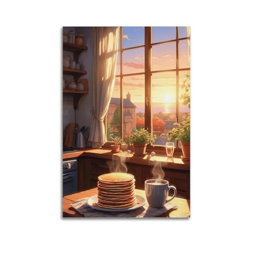 Moderner Kunstdruck auf Leinwand, Poster, Motiv: Lebens-Poster, Küche, Sonnenaufgang, Pfannkuchen, warm und heilend, beleuchtet, Wohnatmosphäre, Dekoration, Gemälde, 50 x 75 cm, ungerahmter Stil Moderner Kunstdruck auf Leinwand, Poster, Motiv: Lebens-Poster, Küche, Sonnenaufgang, Pfannkuchen, warm und heilend, beleuchtet, Wohnatmosphäre, Dekoration, Gemälde, 50 x 75 cm, ungerahmter Stil von CWLLOG