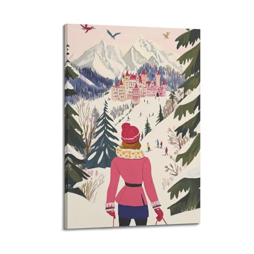 Moderner Kunstdruck auf Leinwand, Poster, Reiseposter, Winterschloss, Skiszene, dekoratives Gemälde, 40 x 60 cm, Rahmenstil Moderner Kunstdruck auf Leinwand, Poster, Reiseposter, Winterschloss, Skiszene, dekoratives Gemälde, 40 x 60 cm, Rahmenstil von CWLLOG