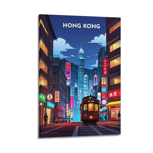 Moderner Kunstdruck auf Leinwand, Poster, Stadtposter, Hongkong Straße, Nachtsicht, wohlhabende und dynamische Show, urbaner Charm-Dekor, Gemälde, 20 x 30 cm, Rahmenstil Moderner Kunstdruck auf Leinwand, Poster, Stadtposter, Hongkong Straße, Nachtsicht, wohlhabende und dynamische Show, urbaner Charm-Dekor, Gemälde, 20 x 30 cm, Rahmenstil von CWLLOG