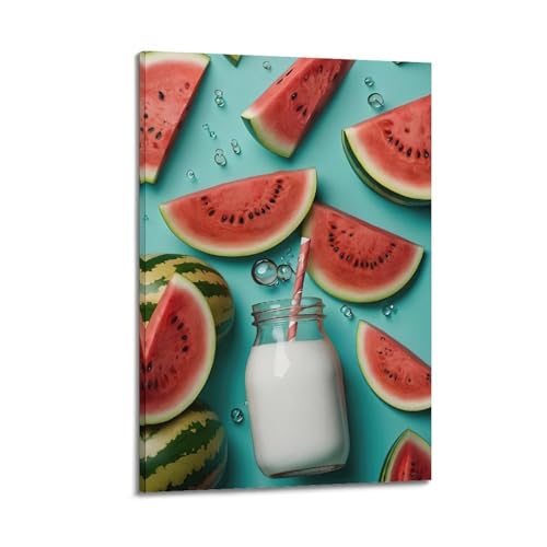 Moderner Kunstdruck auf Leinwand, Poster, Wassermelonenmilch auf blauem Hintergrund, frische dekorative Kunst, 20 x 30 cm, Rahmenstil Moderner Kunstdruck auf Leinwand, Poster, Wassermelonenmilch auf blauem Hintergrund, frische dekorative Kunst, 20 x 30 cm, Rahmenstil von CWLLOG