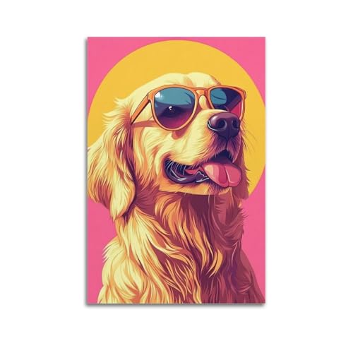 Moderner Kunstdruck auf Leinwand, Tier-Poster, Golden Retriever mit Sonnenbrille, interpretiert sonnige Vitalität, warme dekorative Kunst, 20 x 30 cm, ungerahmter Stil Moderner Kunstdruck auf Leinwand, Tier-Poster, Golden Retriever mit Sonnenbrille, interpretiert sonnige Vitalität, warme dekorative Kunst, 20 x 30 cm, ungerahmter Stil von CWLLOG