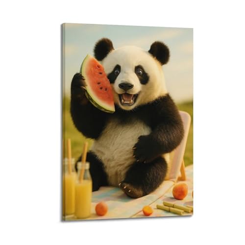 Moderner Kunstdruck auf Leinwand, Tier-Poster, Panda, Melone, niedliche Sommerdekoration, 50 x 75 cm, Rahmenstil Moderner Kunstdruck auf Leinwand, Tier-Poster, Panda, Melone, niedliche Sommerdekoration, 50 x 75 cm, Rahmenstil von CWLLOG