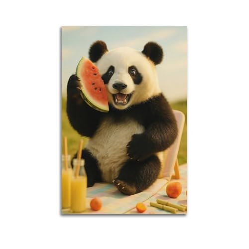 Moderner Kunstdruck auf Leinwand, Tier-Poster, Panda, hält Melone, niedliche Sommerdekoration, 50 x 75 cm, ungerahmter Stil Moderner Kunstdruck auf Leinwand, Tier-Poster, Panda, hält Melone, niedliche Sommerdekoration, 50 x 75 cm, ungerahmter Stil von CWLLOG