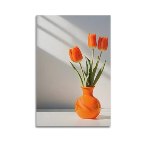 Moderner Kunstdruck auf Leinwand, einfaches Poster, orangefarbene Tulpen, frisch und hell, überträgt Natur, Vitalität, Dekorgemälde, 50 x 75 cm, ungerahmter Stil Moderner Kunstdruck auf Leinwand, einfaches Poster, orangefarbene Tulpen, frisch und hell, überträgt Natur, Vitalität, Dekorgemälde, 50 x 75 cm, ungerahmter Stil von CWLLOG